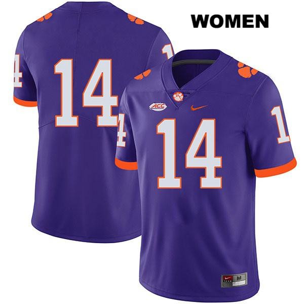 Women's Clemson Tigers #14 Denzel Johnson Stitched Purple Legend Authentic Nike No Name NCAA College Football Jersey ERK7246BF